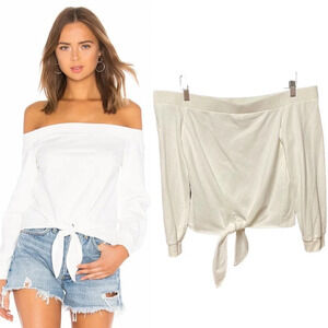 By the Way. Off the Shoulder Tie Front Sweatshirt in White Size Small
